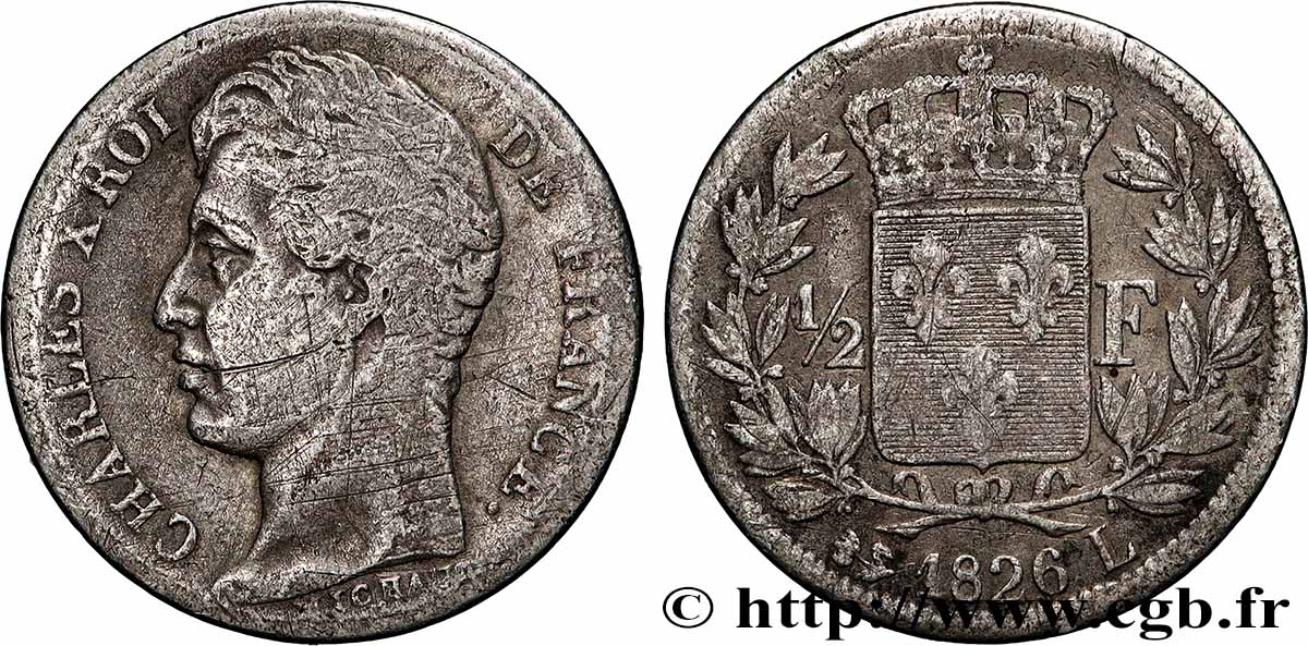 1/2 franc Charles X 1826 Bayonne F.180/9 TB 