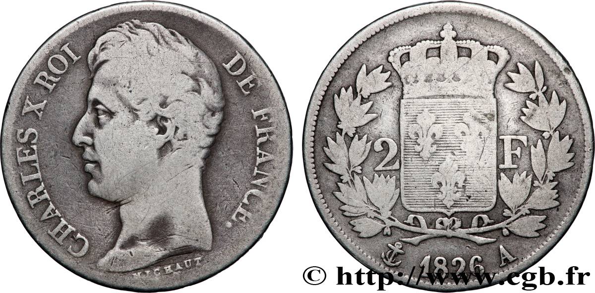 2 francs Charles X 1826 Paris F.258/12 B+ 