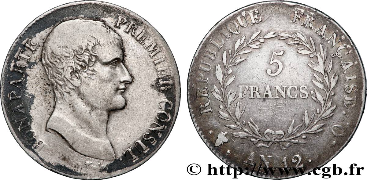5 francs Bonaparte Premier Consul 1804 Perpignan F.301/22 TB 