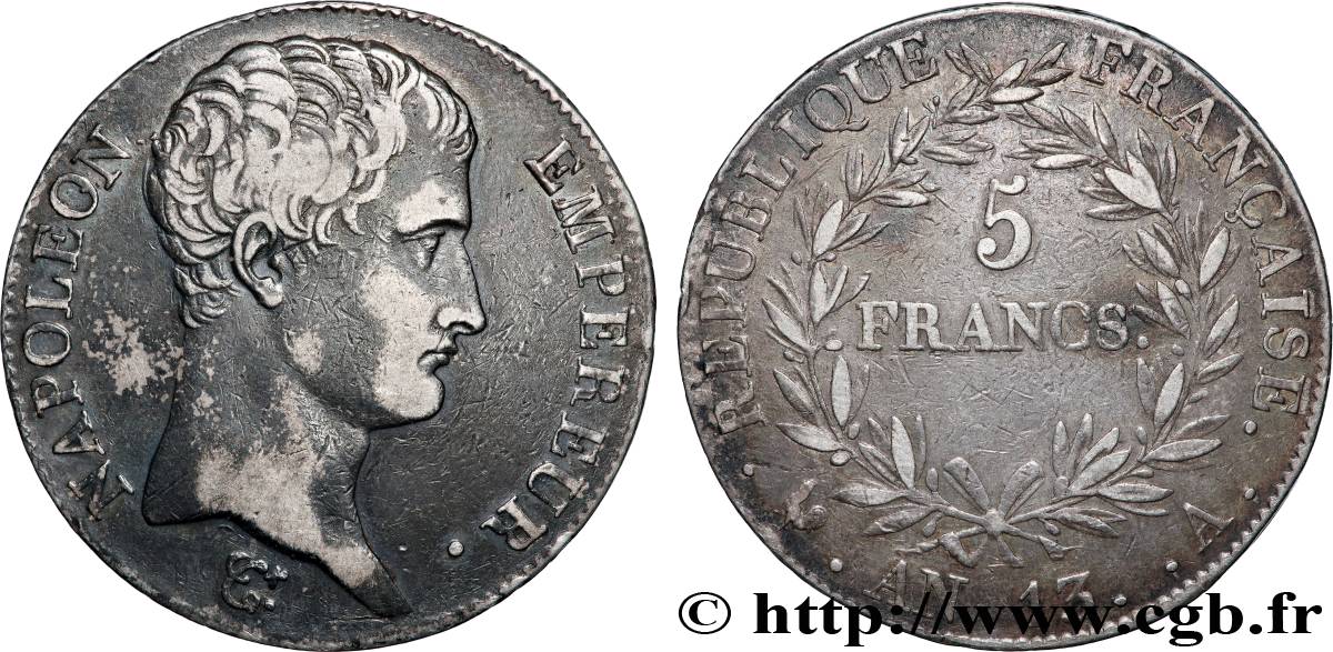 5 francs Napoléon Empereur, Calendrier révolutionnaire 1805 Paris F.303/2 TB+ 