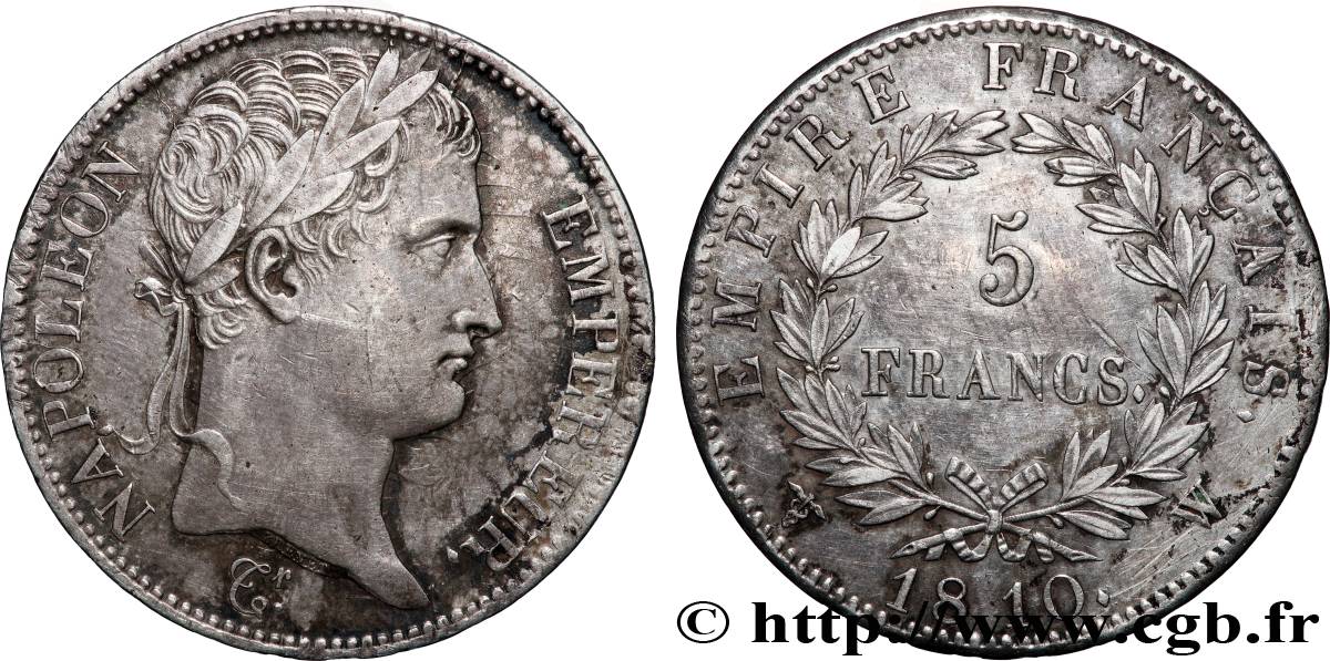 5 francs Napoléon Empereur, Empire français 1810 Lille F.307/26 TTB 