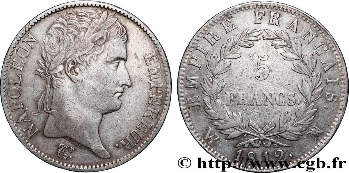5 francs Napoléon Empereur, Empire français 1812 Marseille F.307/50 VF 