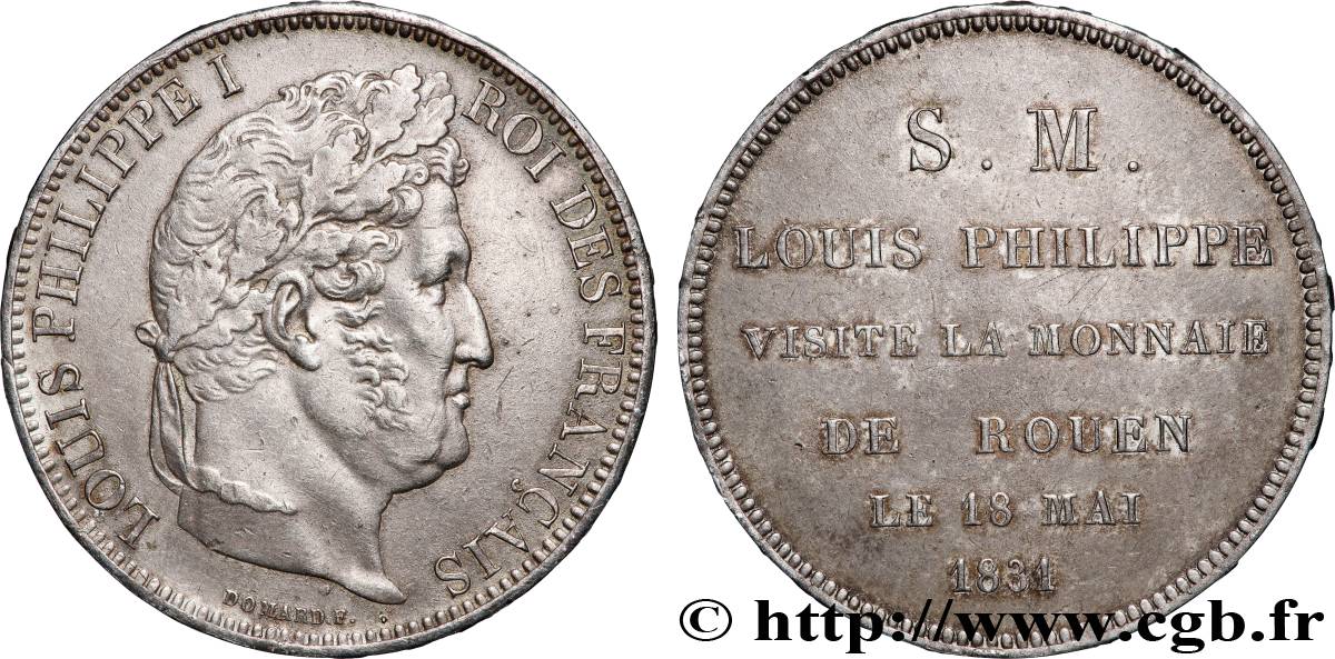 Monnaie de visite, module de 5 francs, revers n°2, pour Louis-Philippe à la Monnaie de Rouen 1831 Rouen T.T.4701 b.2 TTB+ 