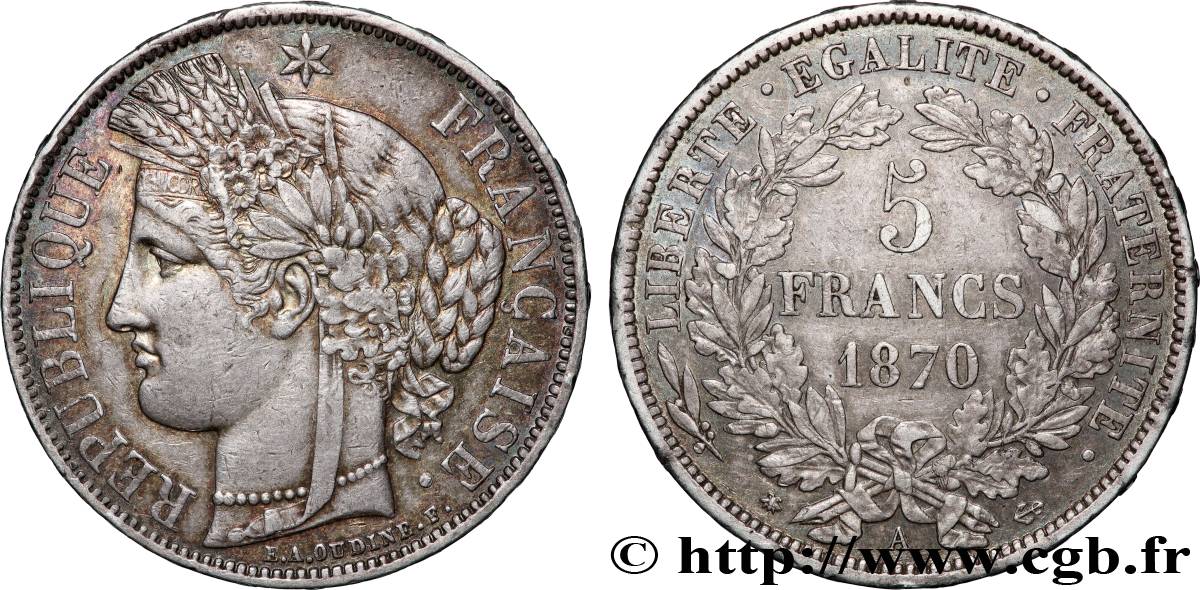 5 francs Cérès, avec légende 1870 Paris F.333/1 TTB 