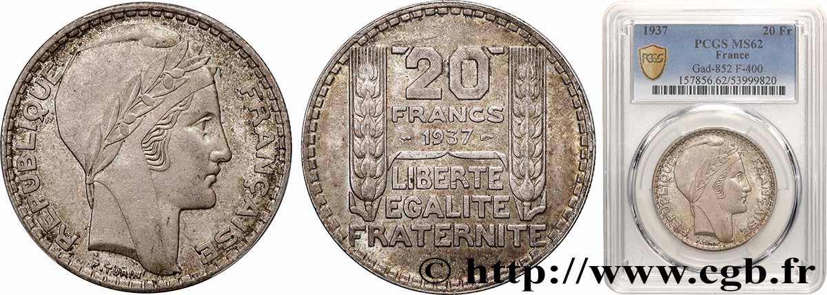 20 francs Turin 1937  F.400/8 MS62 PCGS