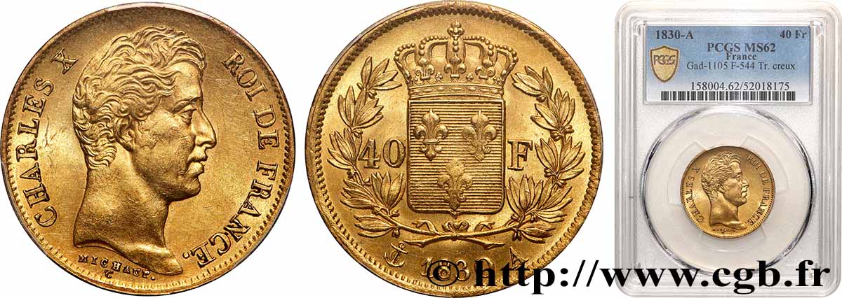 40 francs or Charles X, 2e type 1830 Paris F.544/5 SUP62 PCGS