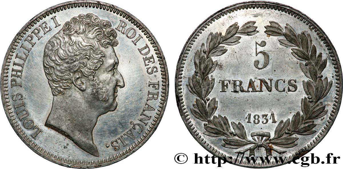 Épreuve de 5 francs en étain par Rogat - Reproduction ? 1831 Paris T.T.4050 3.x SUP+ 