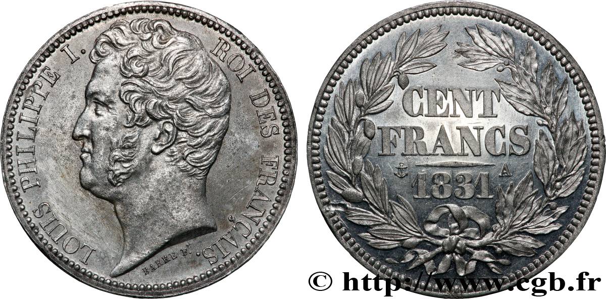 Épreuve de 100 francs en étain par Barre 1831 Paris T.T.4062 2 SUP 