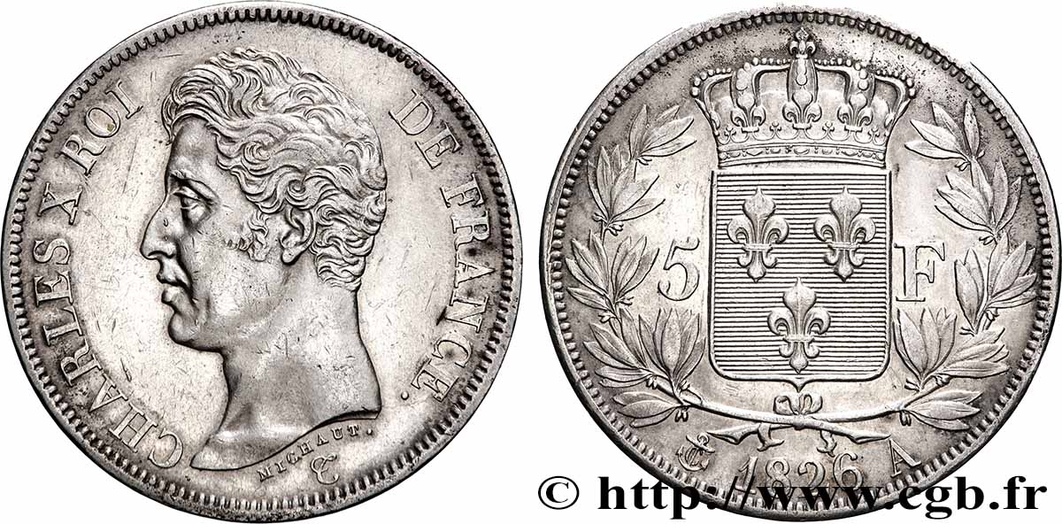 5 francs Charles X, 1er type 1826 Paris F.310/15 SUP+ 