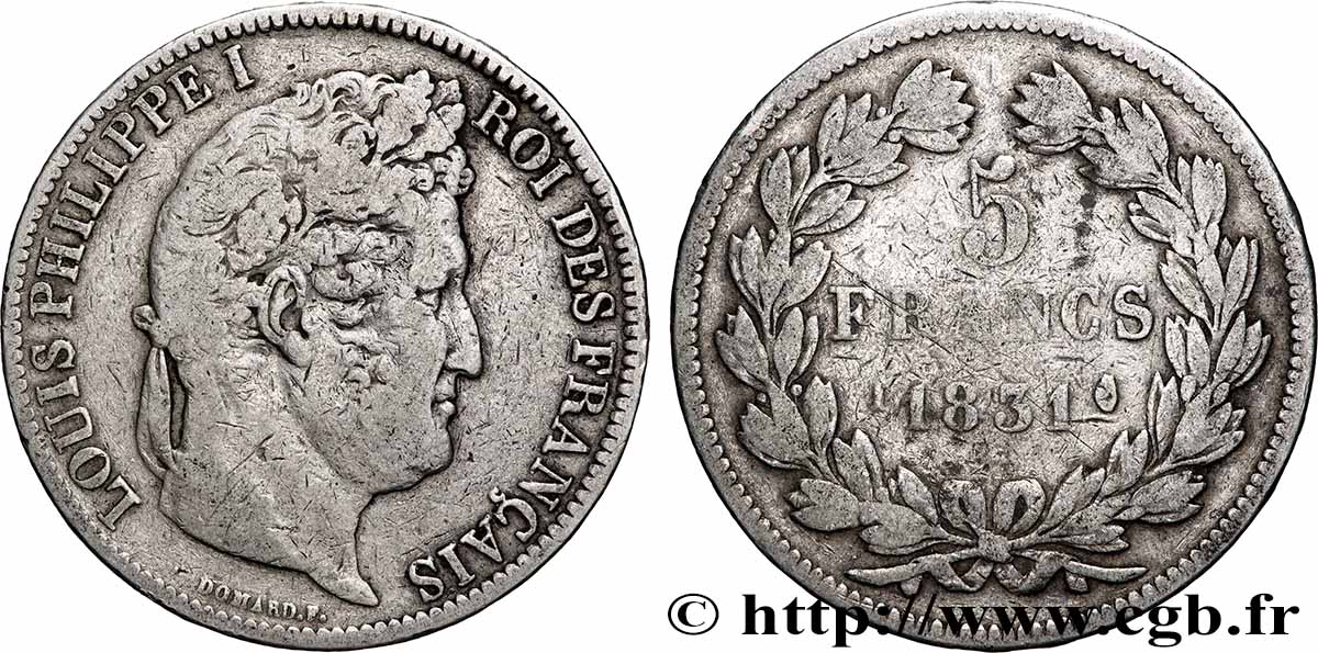 5 francs Ier type Domard, tranche en relief 1831 Limoges F.320/6 VF 