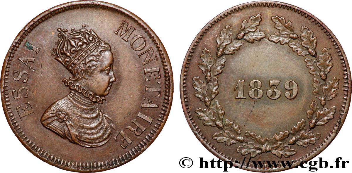 Essai monétaire cuivre, module du décime 1839  T.T.4509 2 EBC 