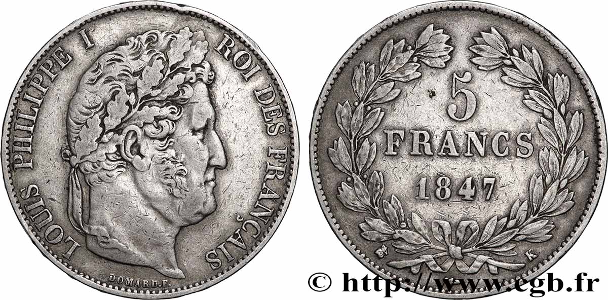 5 francs IIIe type Domard 1847 Bordeaux F.325/16 XF 