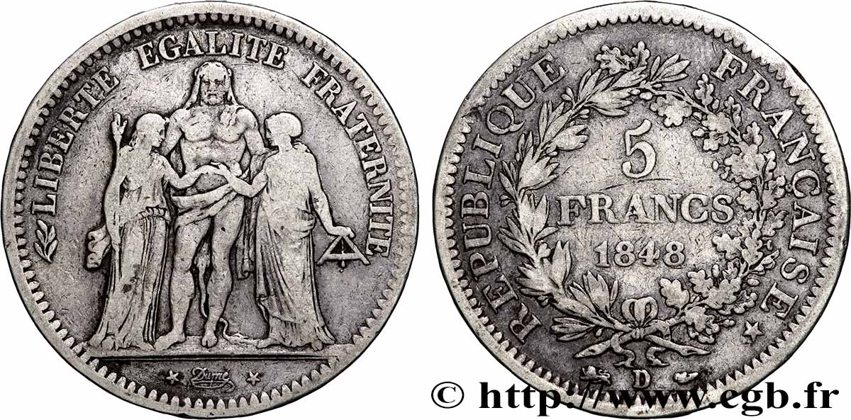 5 francs Hercule, IIe République 1848  Lyon F.326/3 VF 