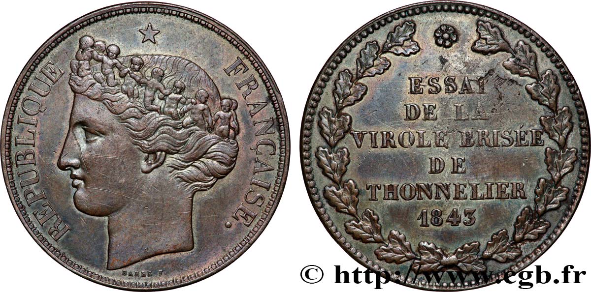 Module de 5 francs par Barre - Essai de la virole brisée 1843  T.T.5XXX-4522 1 TTB 