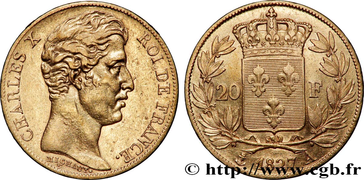 20 francs or Charles X 1827 Paris F.520/6 MBC 