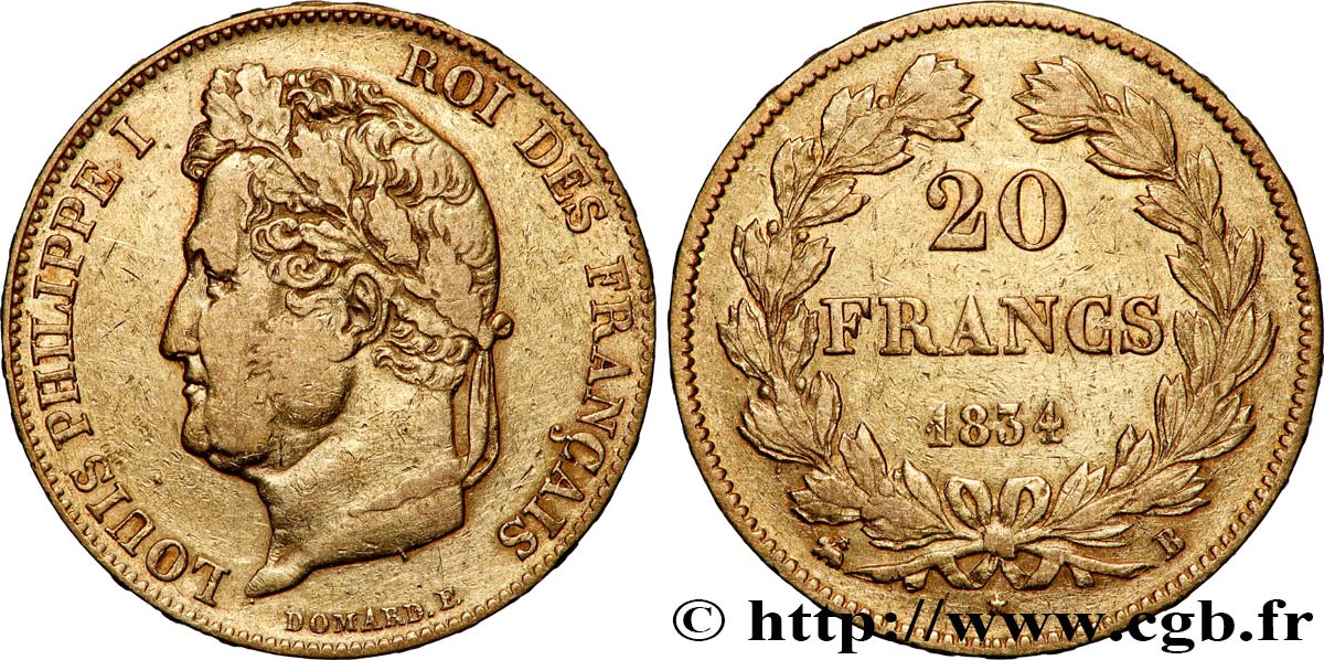 20 francs or Louis-Philippe, Domard 1834 Rouen F.527/8 TB+ 