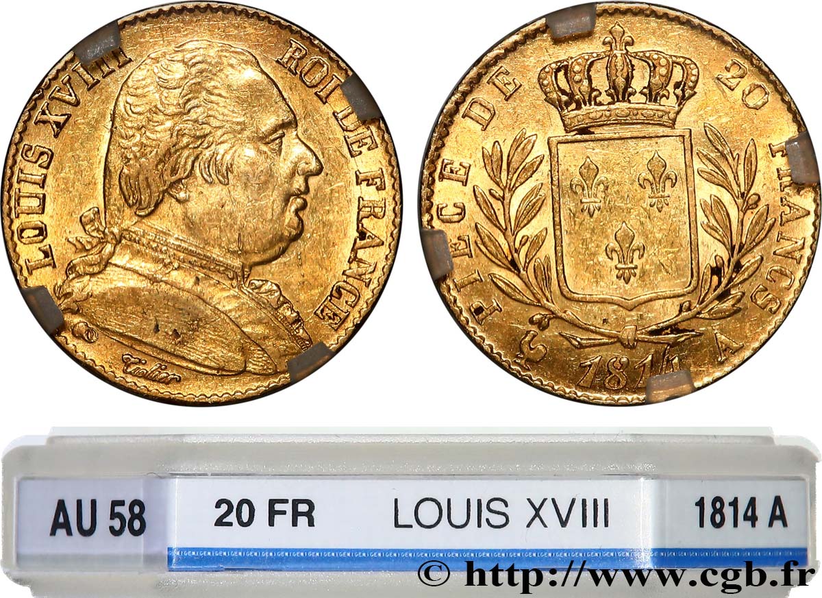20 francs or Louis XVIII, buste habillé 1814 Paris F.517/1 SUP58 GENI