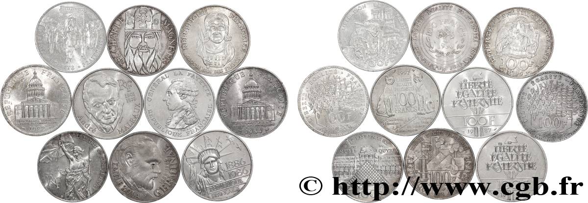 Lot de 10 pièces de 100 francs commémoratives - - F.-/ MBC 