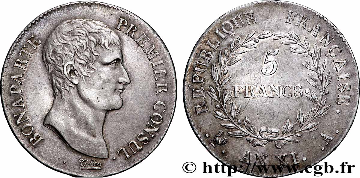 5 francs Bonaparte Premier Consul 1803 Paris F.301/1 AU 