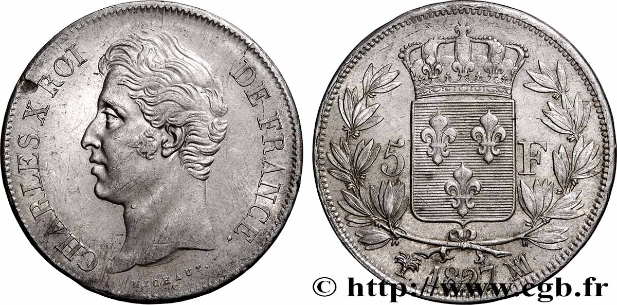 5 francs Charles X, 2e type 1827 Marseille F.311/10 XF 