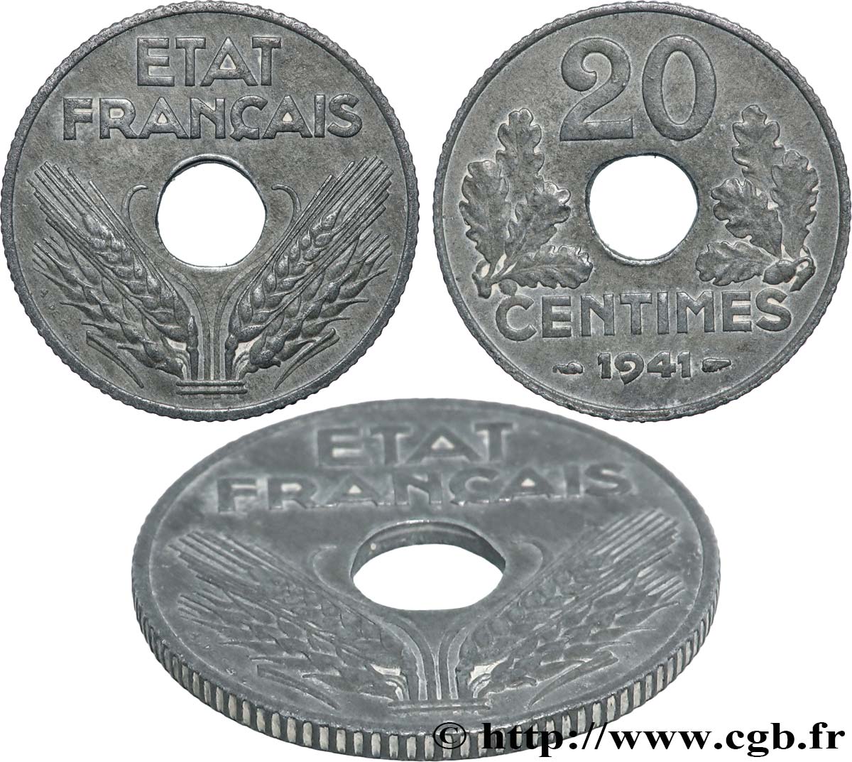 20 centimes État français, cannelures larges 1941  F.153/3 TTB 