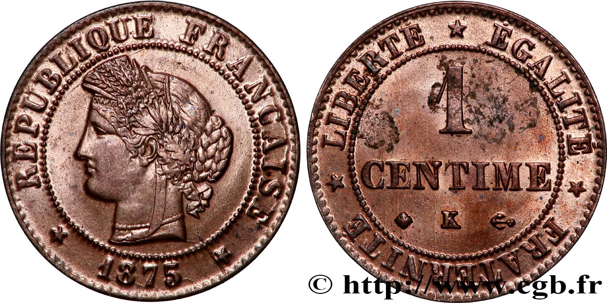 1 centime Cérès 1875 Bordeaux F.104/5 SPL 
