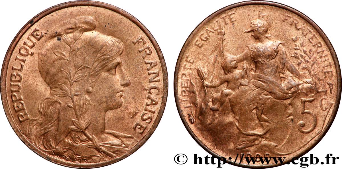 5 centimes Daniel-Dupuis 1909  F.119/20 SUP60 