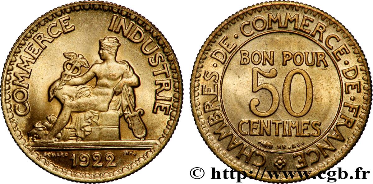 50 centimes Chambres de Commerce 1922 Paris F.191/4 FDC65 