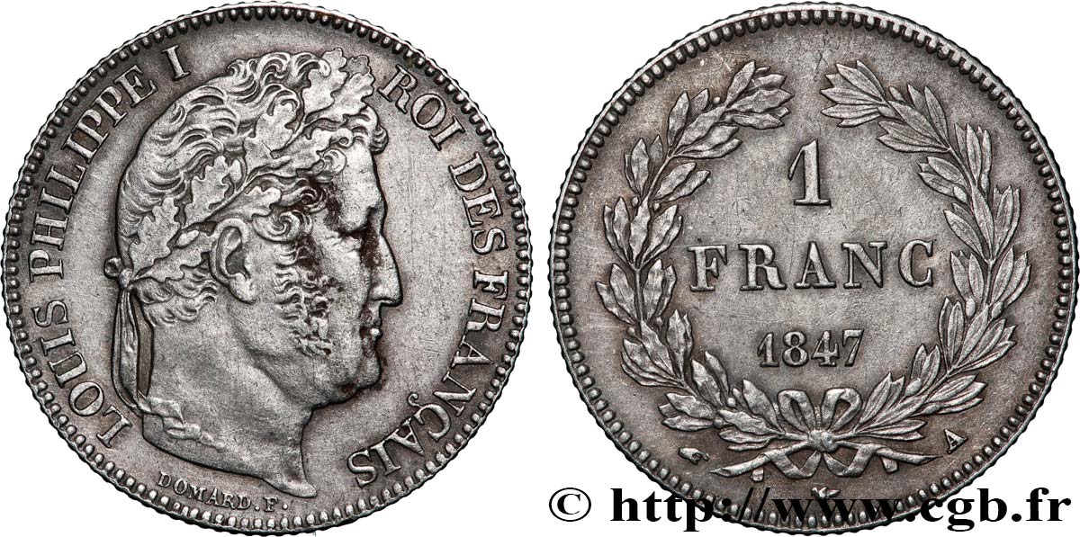 1 franc Louis-Philippe, couronne de chêne 1847 Paris F.210/110 AU 
