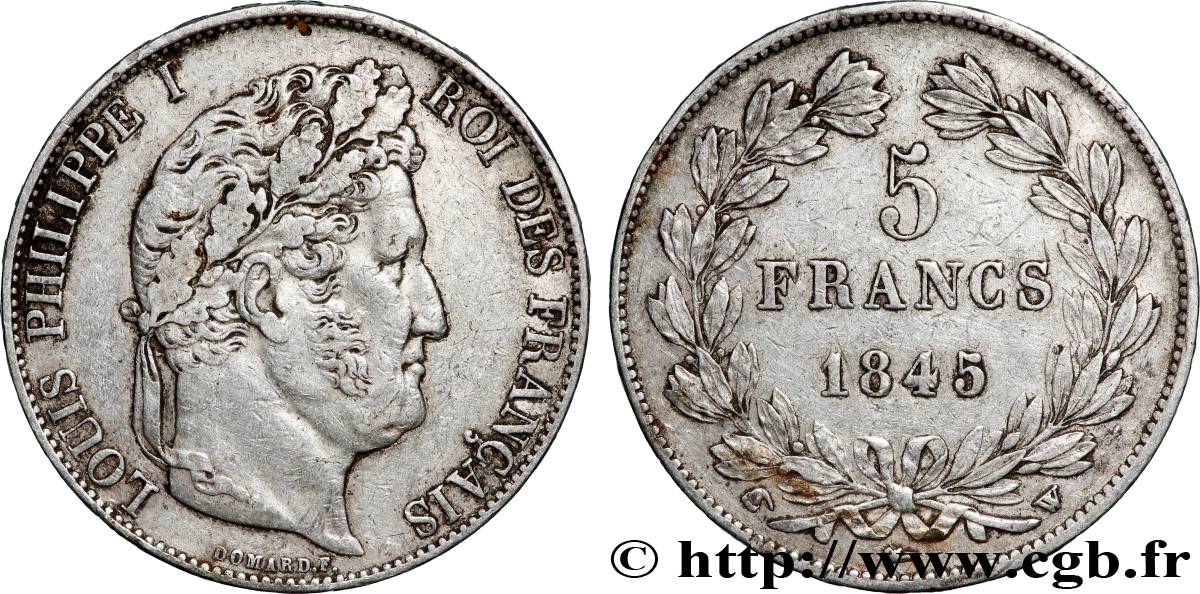 5 francs IIIe type Domard 1845 Lille F.325/9 TTB 