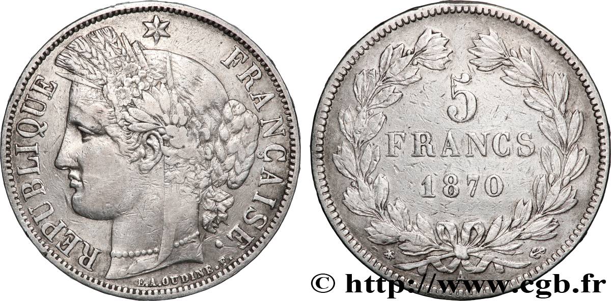5 francs Cérès, sans légende 1870 Paris F.332/1 VF 