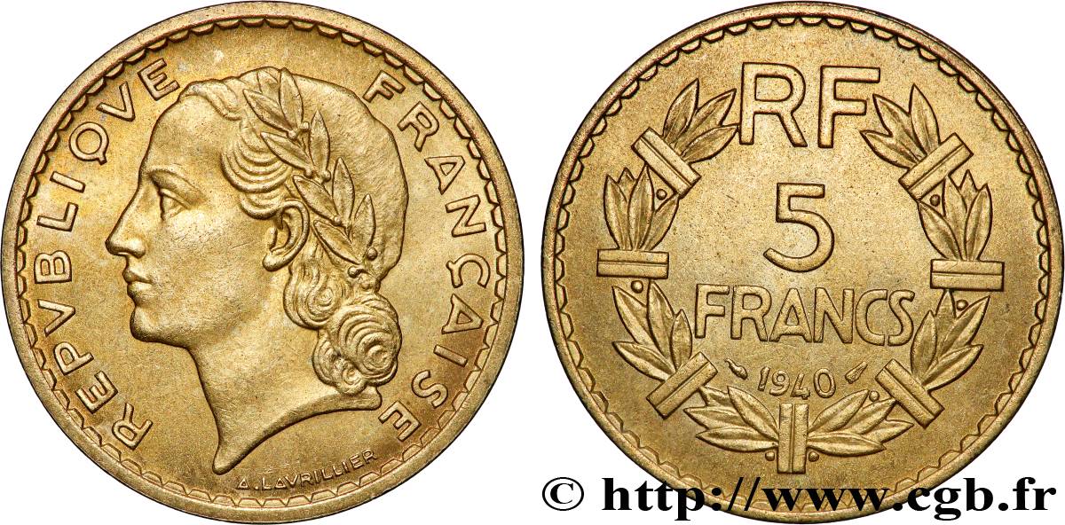 5 francs Lavrillier, bronze-aluminium 1940  F.337/4 SPL63 
