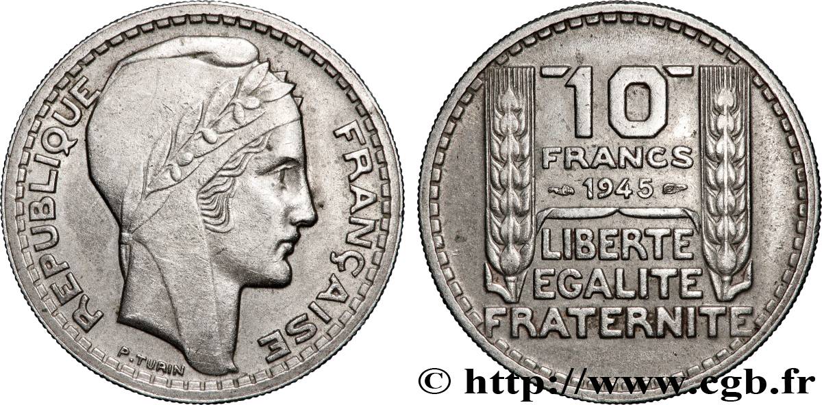 10 francs Turin, grosse tête, rameaux courts 1945  F.361A/1 AU 