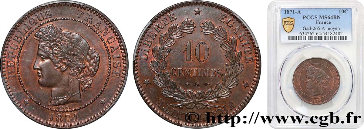 10 centimes Cérès 1871 Paris F.135/5 SPL64 PCGS