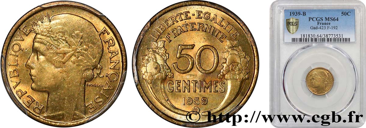 50 centimes Morlon 1939 Bruxelles F.192/16 SPL64 PCGS