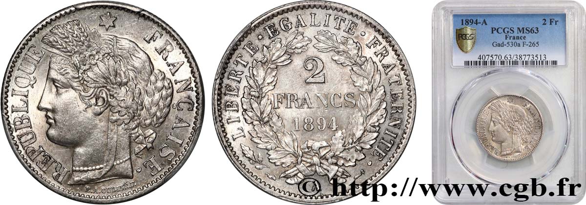 2 francs Cérès, avec légende 1894 Paris F.265/16 MS63 PCGS