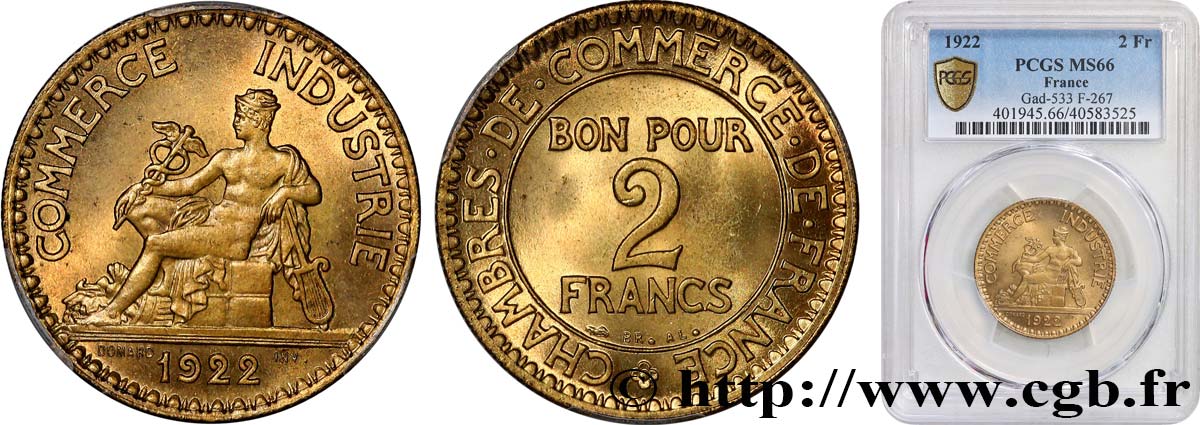 2 francs Chambres de Commerce 1922  F.267/4 FDC66 PCGS