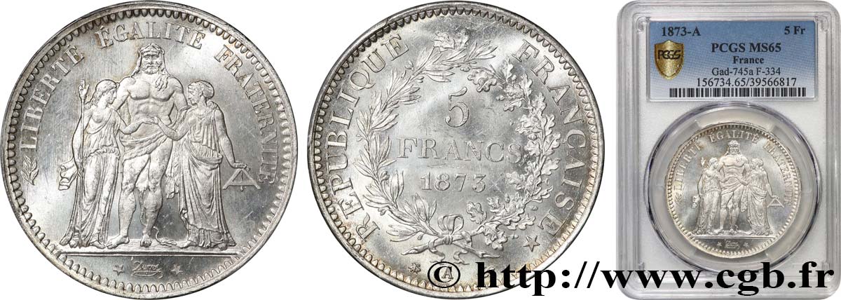 5 francs Hercule 1873 Paris F.334/9 MS65 PCGS