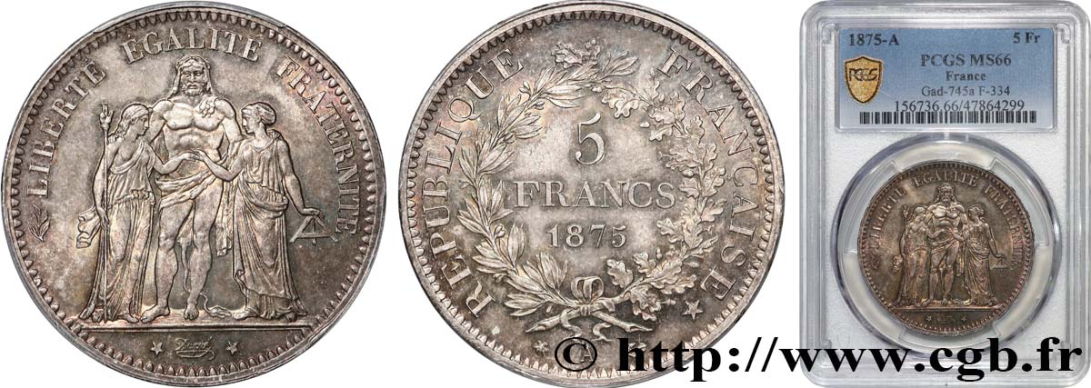 5 francs Hercule 1875 Paris F.334/14 MS66 PCGS