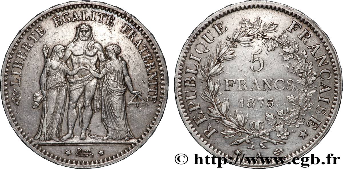 5 francs Hercule, petit A 1875 Paris F.334/15 TTB+ 