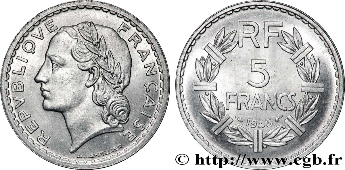 5 francs Lavrillier, aluminium 1946  F.339/6 SUP62 