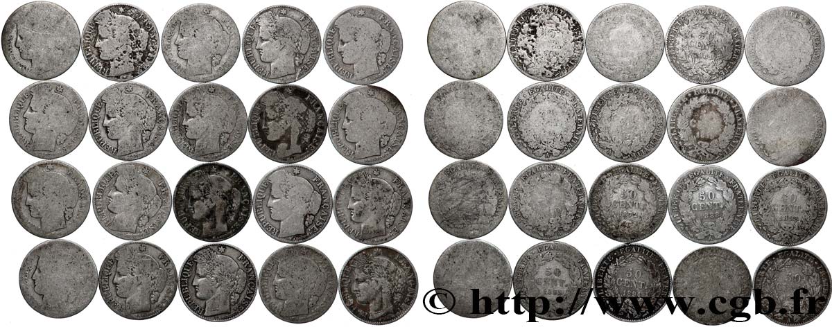 Lot de 20 pièces de 50 centimes Cérès, IIIe République n.d. s.l. F.189/- AB/B 