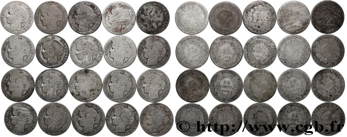 Lot de 20 pièces de 50 centimes Cérès, IIIe République n.d. s.l. F.189/- GE/SGE 