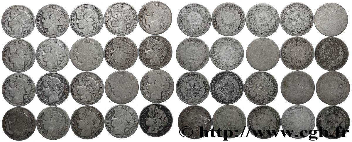 Lot de 20 pièces de 50 centimes Cérès, IIIe République n.d. s.l. F.189/- AB/B 