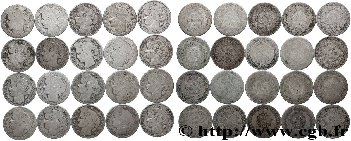 Lot de 20 pièces de 50 centimes Cérès, IIIe République n.d. s.l. F.189/- AB/B 