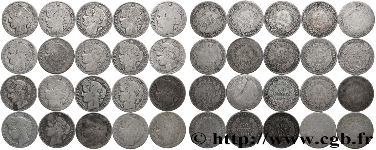 Lot de 20 pièces de 50 centimes Cérès, IIIe République n.d. s.l. F.189/- AB/B 