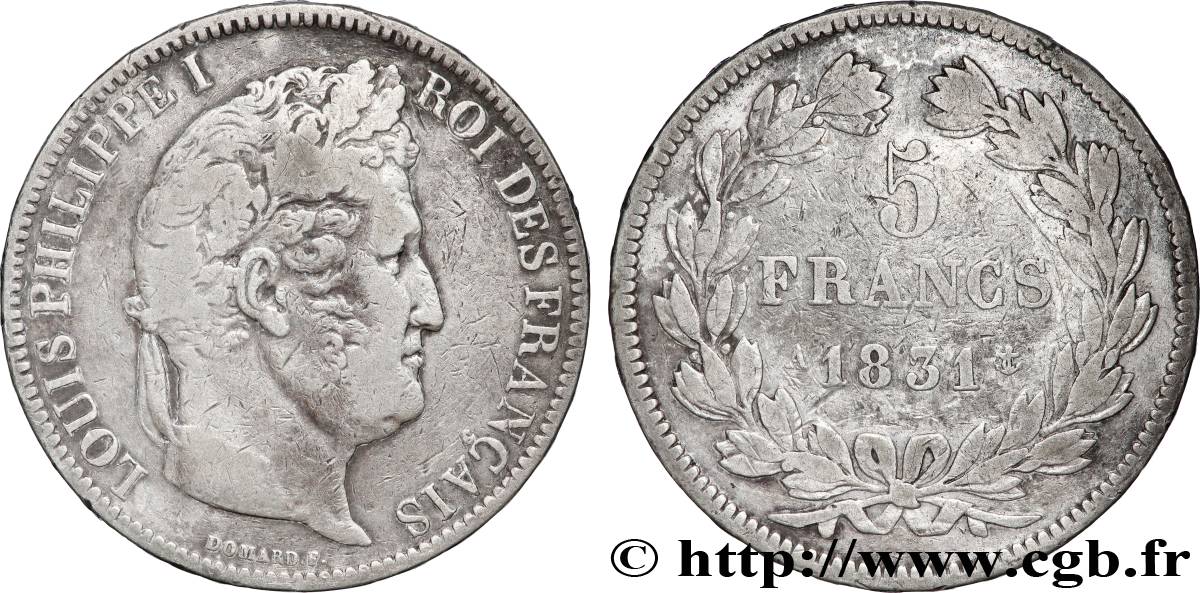 5 francs Ier type Domard, tranche en relief 1831 Paris F.320/1 S 