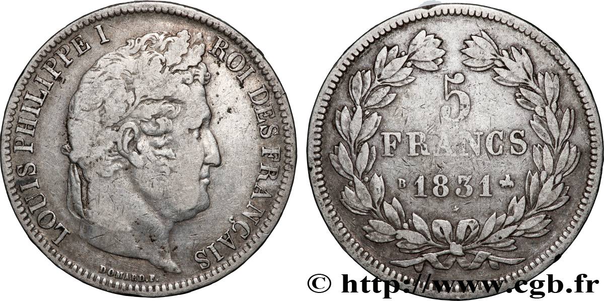 5 francs Ier type Domard, tranche en relief 1831 Rouen F.320/2 TB 