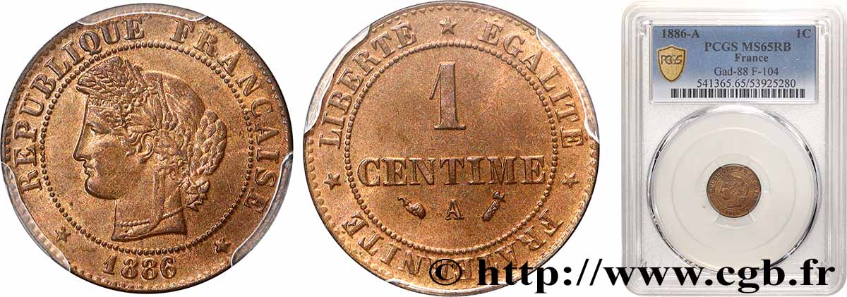 1 centime Cérès 1886 Paris F.104/13 FDC65 PCGS