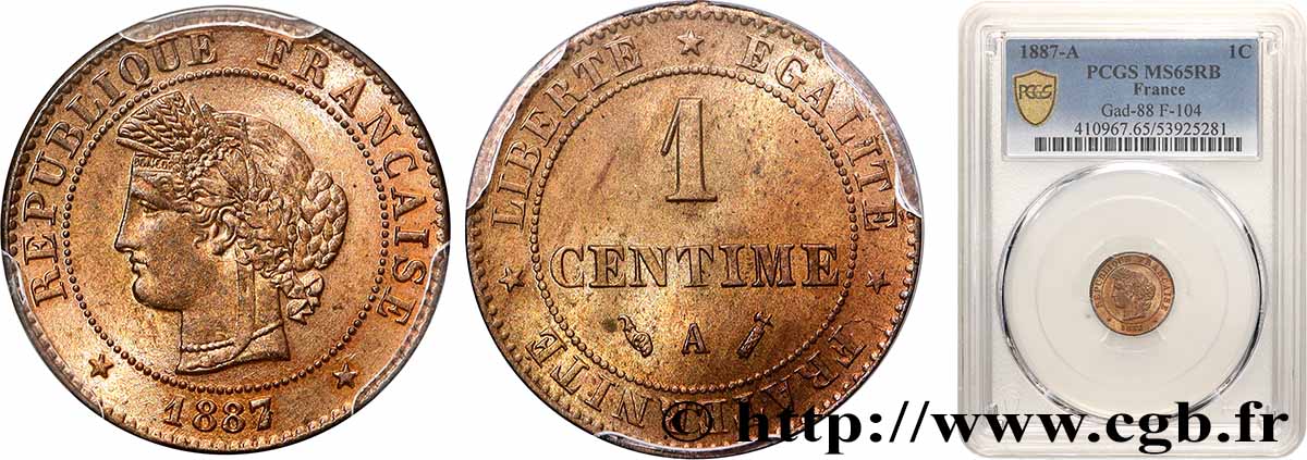 1 centime Cérès 1887 Paris F.104/14 FDC65 PCGS